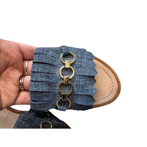 Kate Spade Kiltie Denim Leather Slide Sandals Gold Rings - Picture 4 of 10